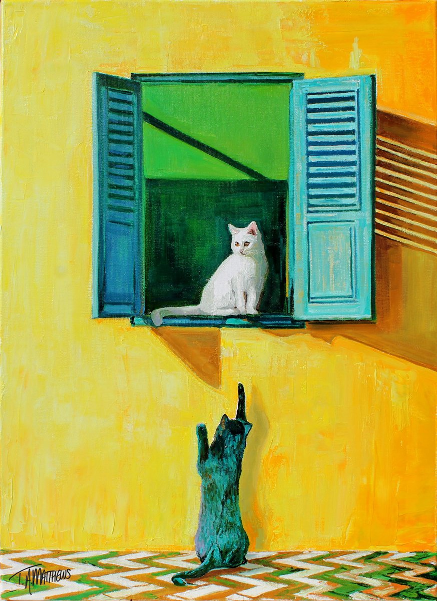 Animal Oil Painting By Timothy Adam Matthews, 16 X 22", Where For Art Thou Romeow?, Original Artwork