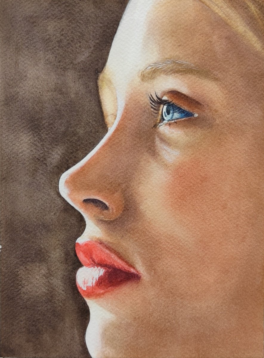 Photorealistic Portrait Watercolour By Zhanna Utkina, 8 X 11", Looking At The Bright Side, Original Artwork