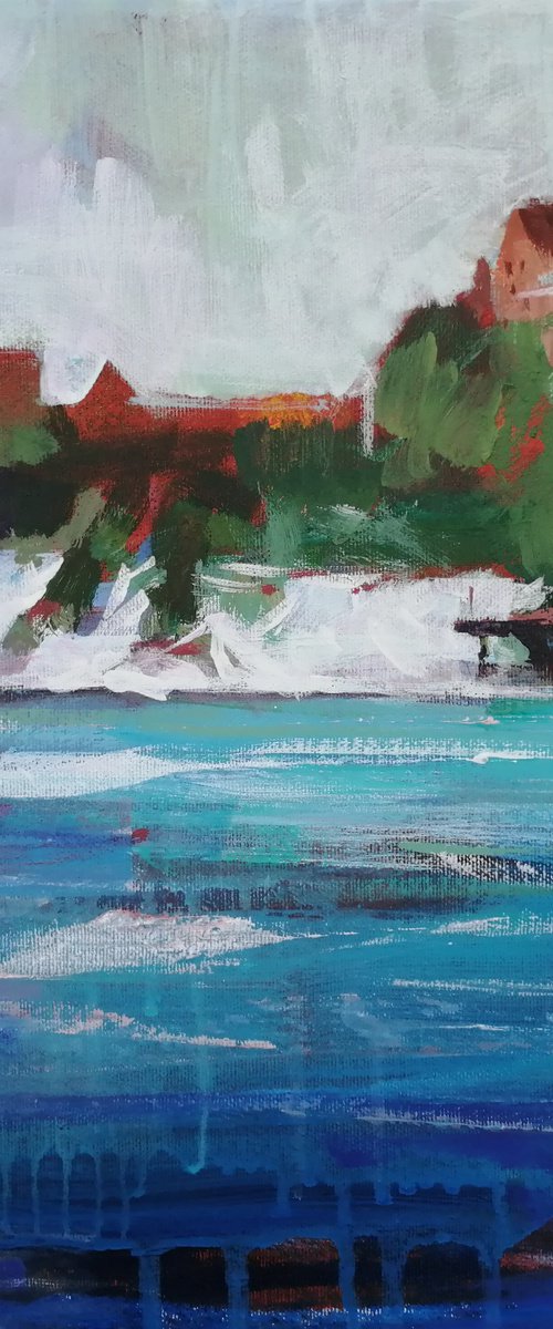 Rhine Falls - Landscape painting by Olga David