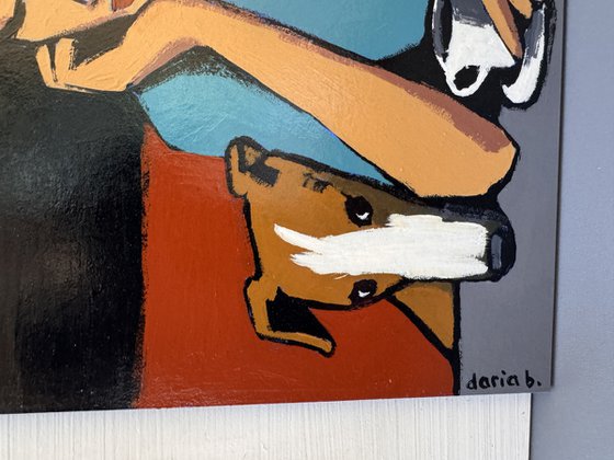 Woman with Dog and Coffee – Original Painting