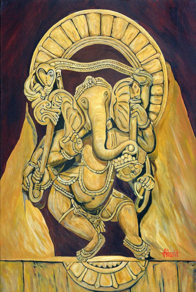 Impressionistic Portrait Oil Painting By Ajay Harit, 24 X 36, Dancing Ganesha, Original Artwork