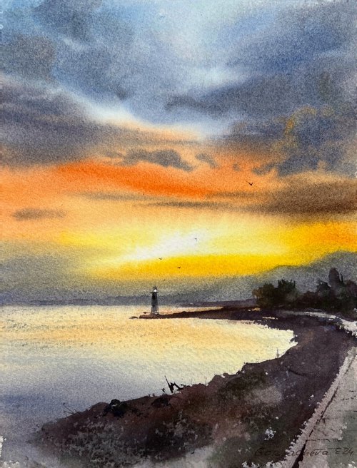 Sunset on the sea coast by Eugenia Gorbacheva