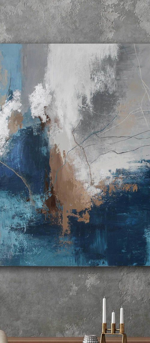 "Wave 2" Navy gray abstract acrylic art by Yana Sagan