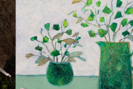 Green pot and jug still life