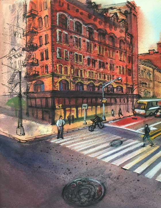 New York, 5th Avenue. Watercolor cityscape.