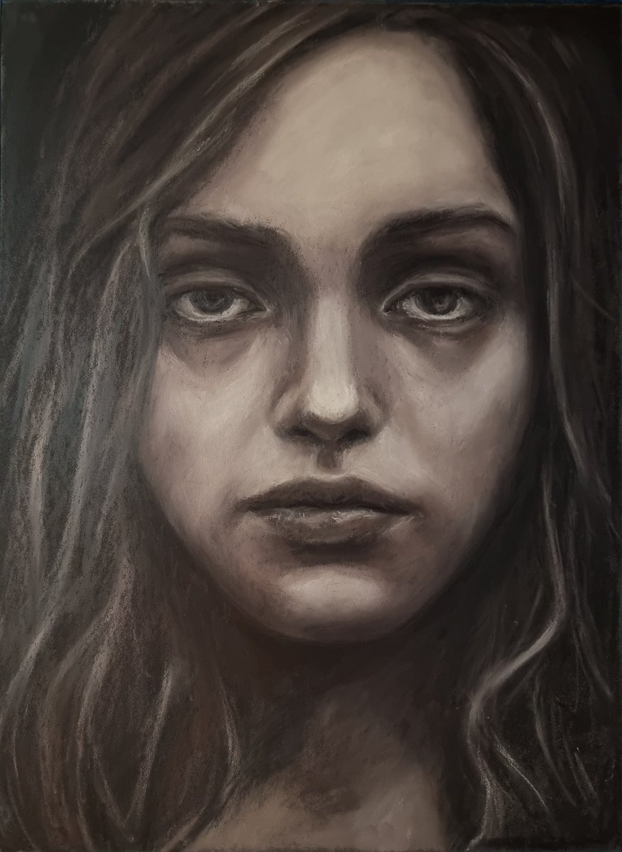 Expressive Portrait Pastel Drawing By Artmoods Tp, 13 X 17, Graphic Interlude 0823-01, Original Artwork