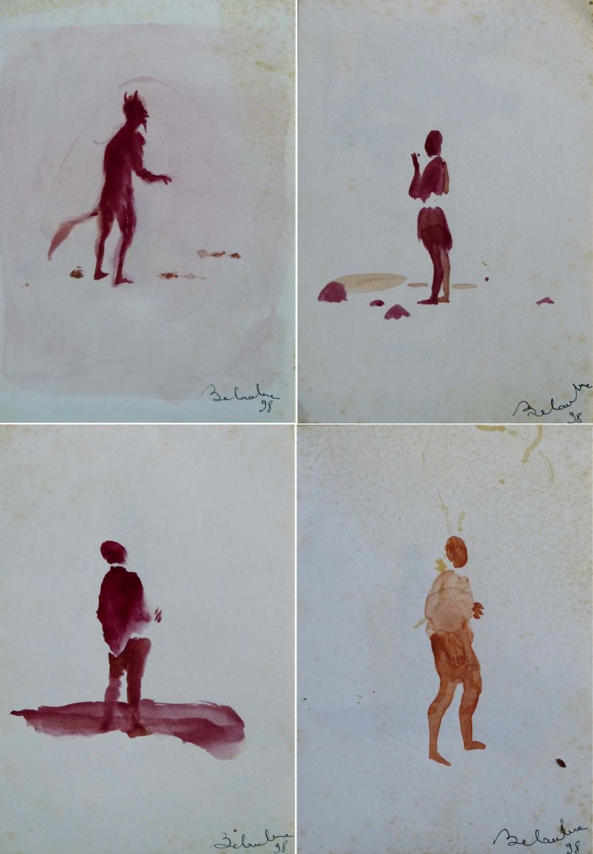 Minimalist Figures - Quadriptych 18x12 cm by Frederic Belaubre