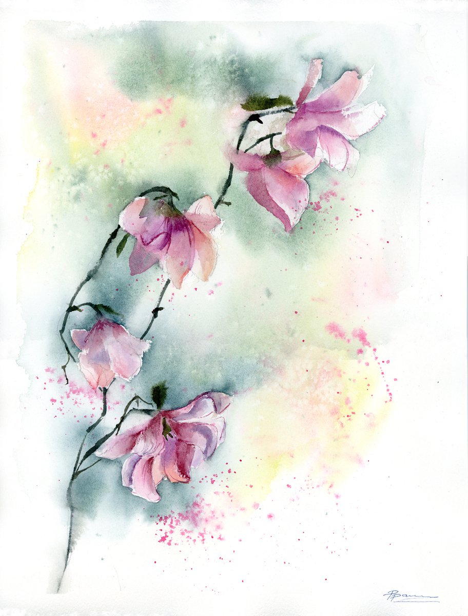 Magnolia Branch (2)  -  Original Watercolor Painting by Olga Shefranov (Tchefranova)