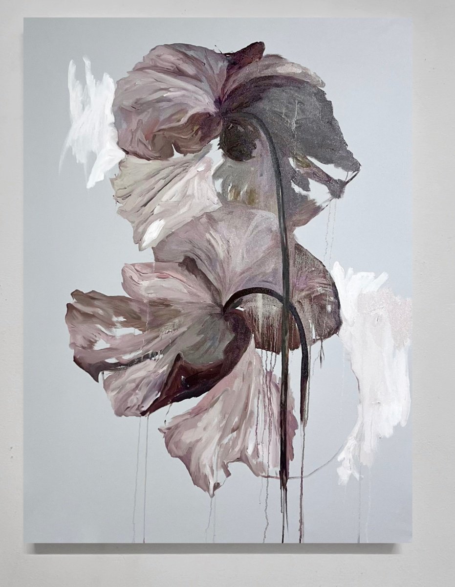 Impressionistic Botanical Oil Painting By Rosi Roys, 43 X 57", Expressive Flowers 3, Original Artwork