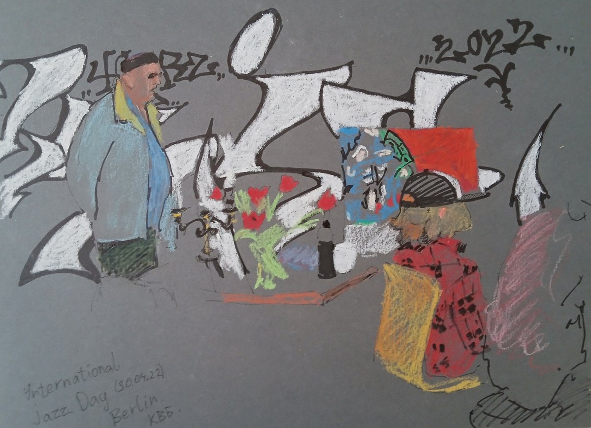 Graphic Cityscapes Pastel Drawing By Vasyl Koval, 12 X 8", Jazz, Original Artwork