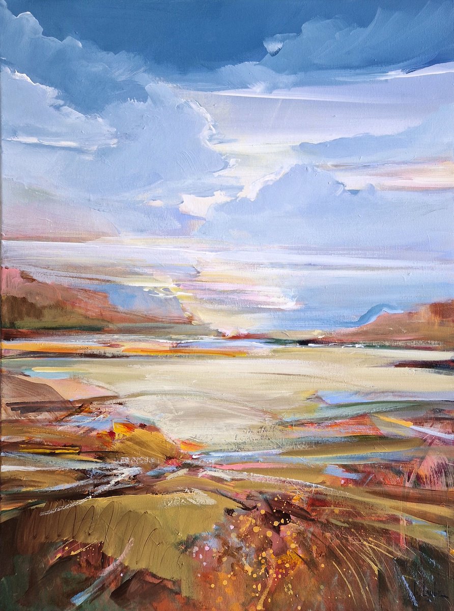 Impressionistic Landscape Acrylic Painting By Irina Laube, 24 X 31, Soft Light, Original Artwork