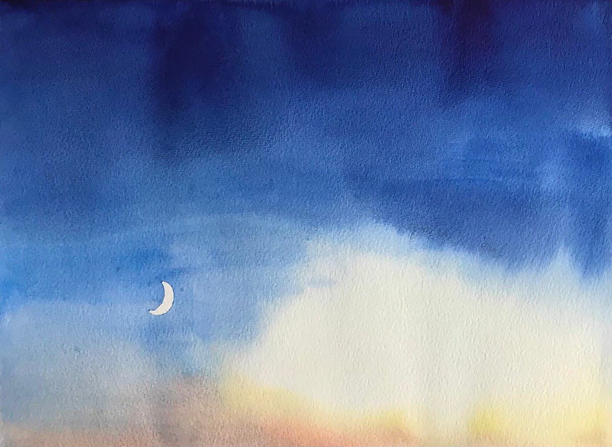Photorealistic Landscape Watercolour By Alona Hryn, 12 X 9, Moonlight Night No.2, Original Artwork