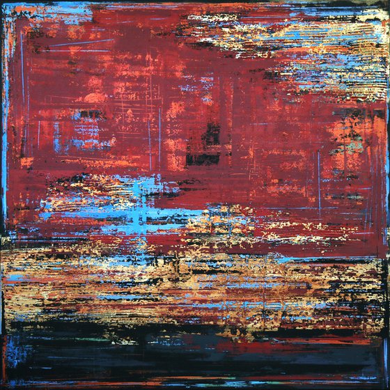 SPANISH NIGHTS - 120 x 120 CM - TEXTURED ACRYLIC PAINTING ON CANVAS * RED * GOLD