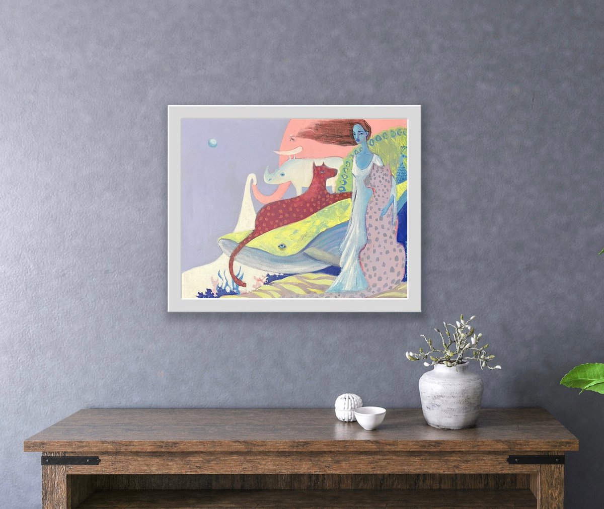 Surrealistic Animal Acrylic Painting By Daria Borisova, 24 X 18, New Land, Original Artwork