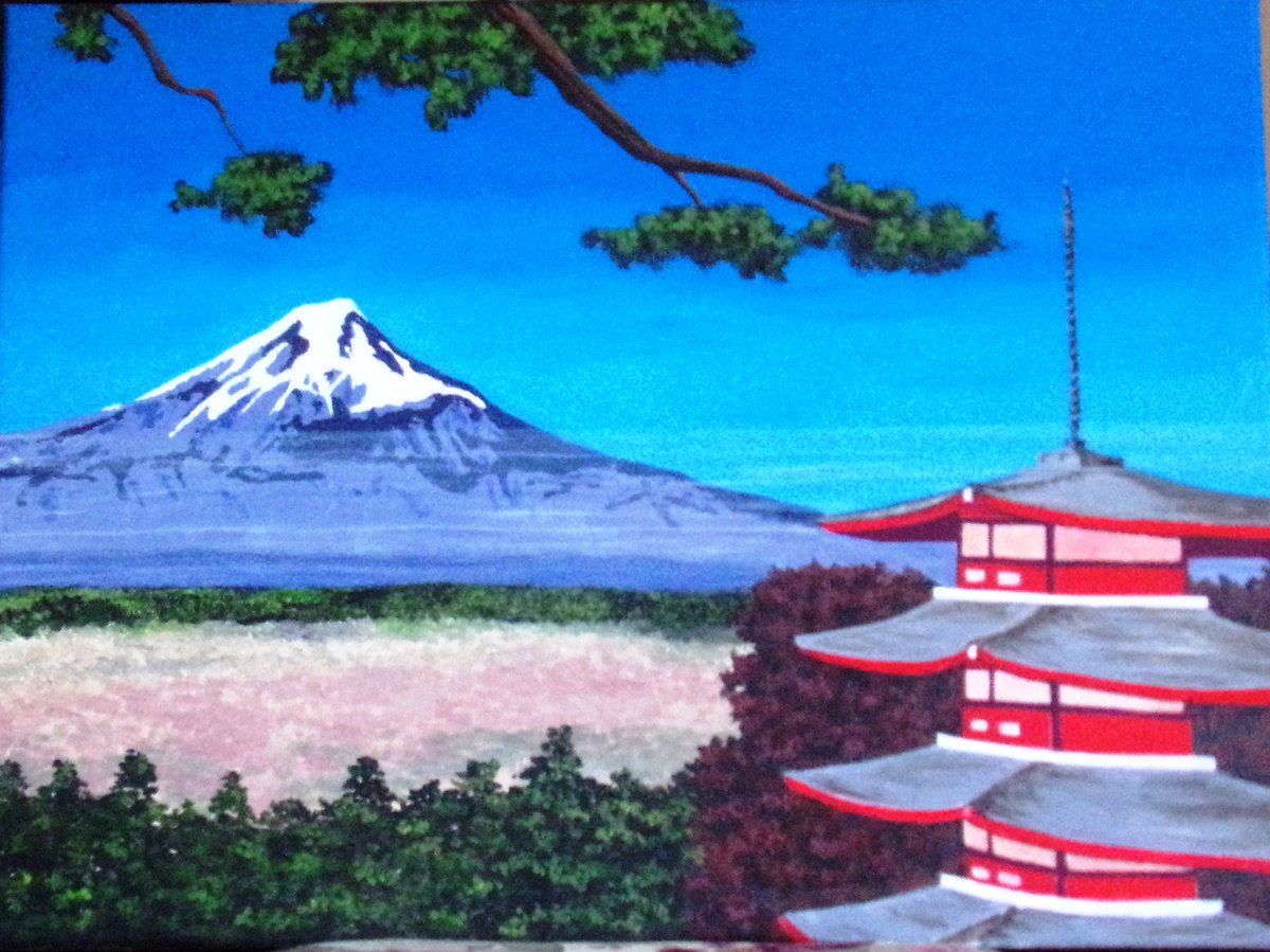 Landscape Acrylic Painting By Andrew Sabori, 24 X 18, Landscape In Japan, Original Artwork