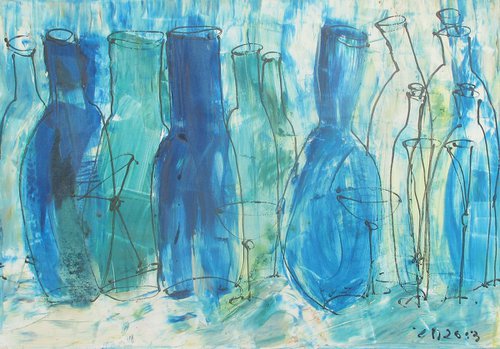 wild blue bottle party xl Oilpainting  27,5 x 39,4inch by Sonja Zeltner-Müller