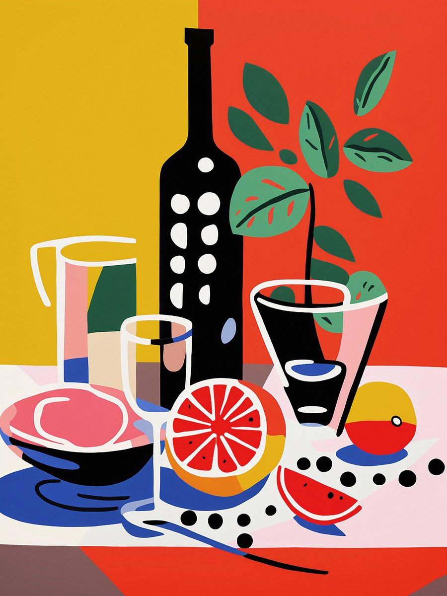 Illustrative Still Life Acrylic Painting By Kosta Morr, 24 X 31", Abstract Still-Life Xxiv, Original Artwork