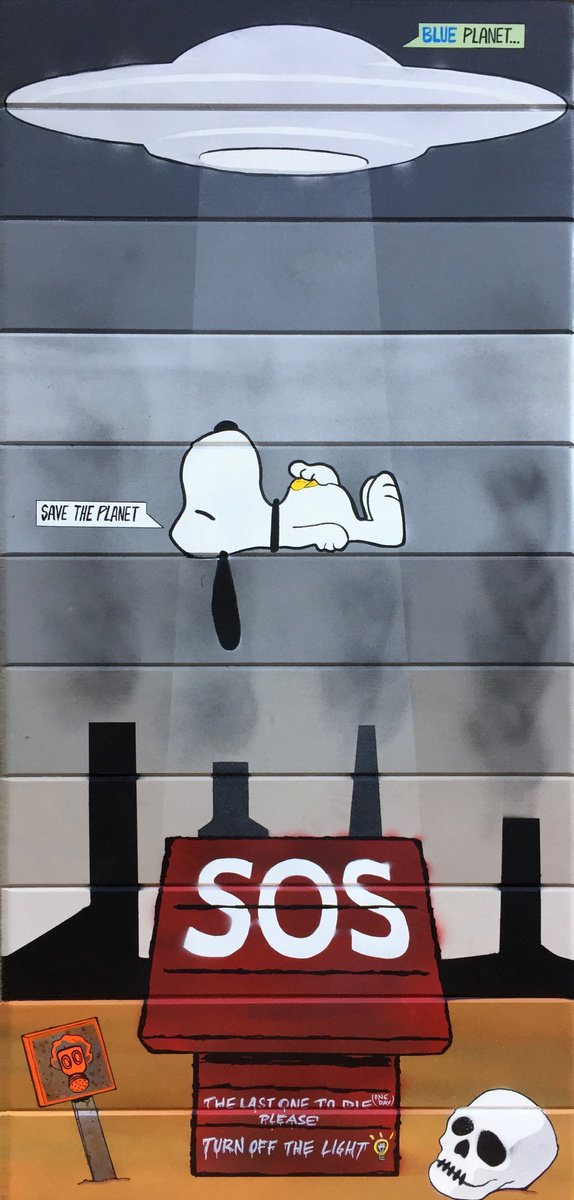 Urban And Pop Still Life Painting By Segutoart, 20 X 43", Save The Planet, Original Artwork