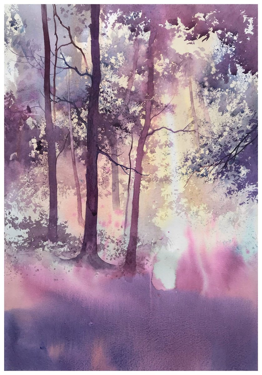 Impressionistic Landscape Watercolour By Nazar Grunyka, 12 X 17", Spring Watercolor, Original Artwork