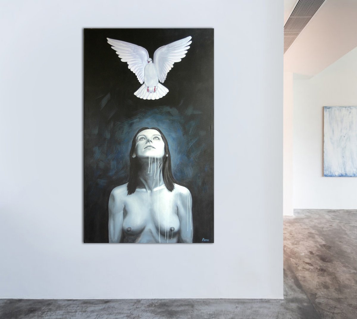 Expressive Portrait Acrylic Painting By Rumen Spasov, 39 X 67", "Epiphany", Original Artwork