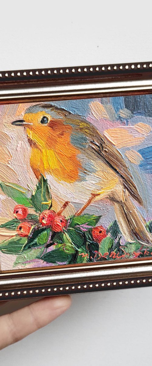 Robin bird painting by Nataly Derevyanko