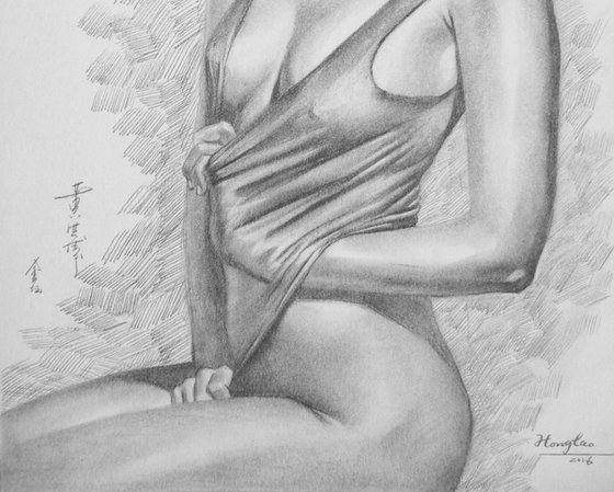 original art drawing pencil sexy nude girl on paper #16-5-19