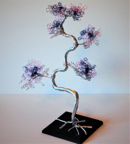 Silver, Blue & Pink Bonsai Tree by Steph Morgan