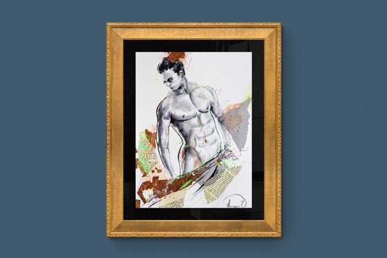 David - Nude Man Watercolor Painting