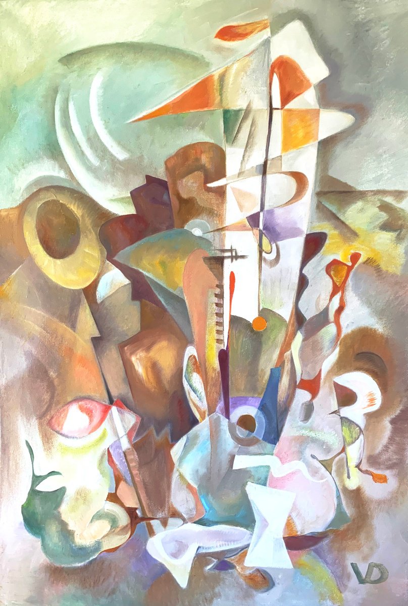 Geometric Abstract Oil Painting By Dina Volkova, 24 X 36, Ascension, Original Artwork