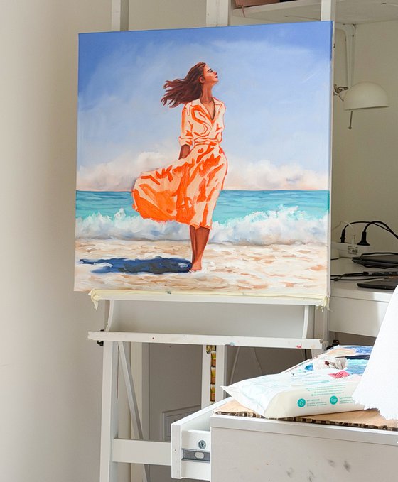 Beach Woman in Yellow Skirt