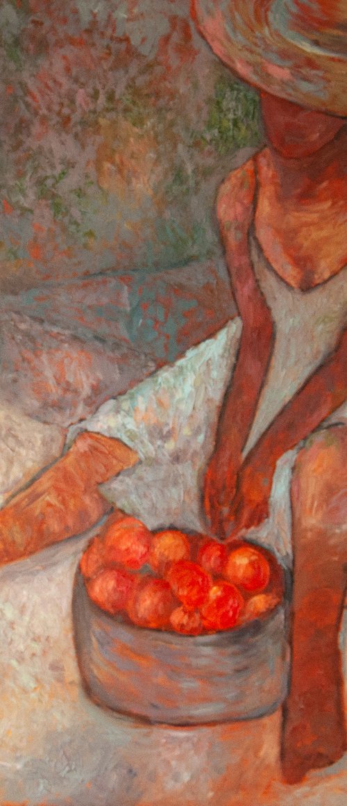 Sweet peaches - Large Original Faceless Woman Figurative Painting by Dasha Pogodina