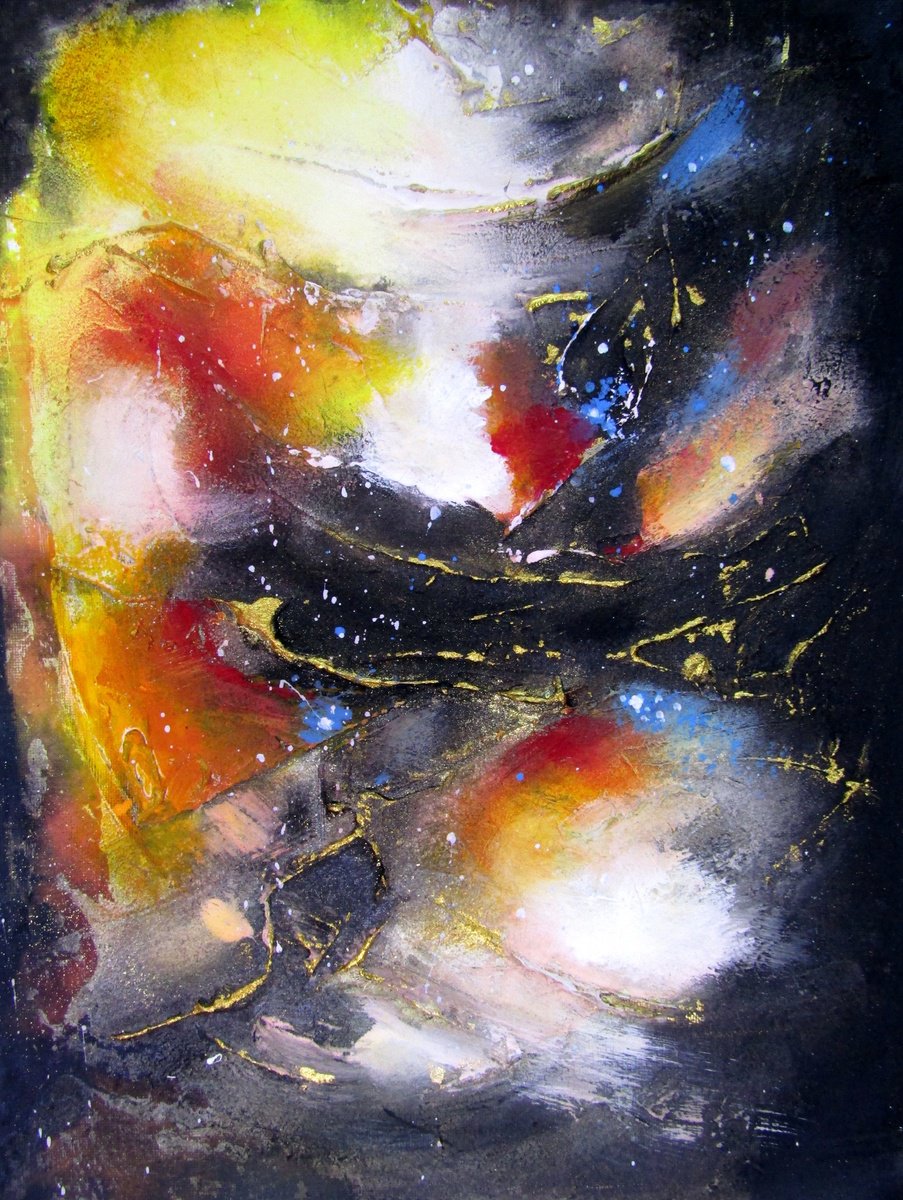 Expressive Abstract Acrylic Painting By Kovacs Anna Brigitta, 12 X 16", Black Hole, Original Artwork