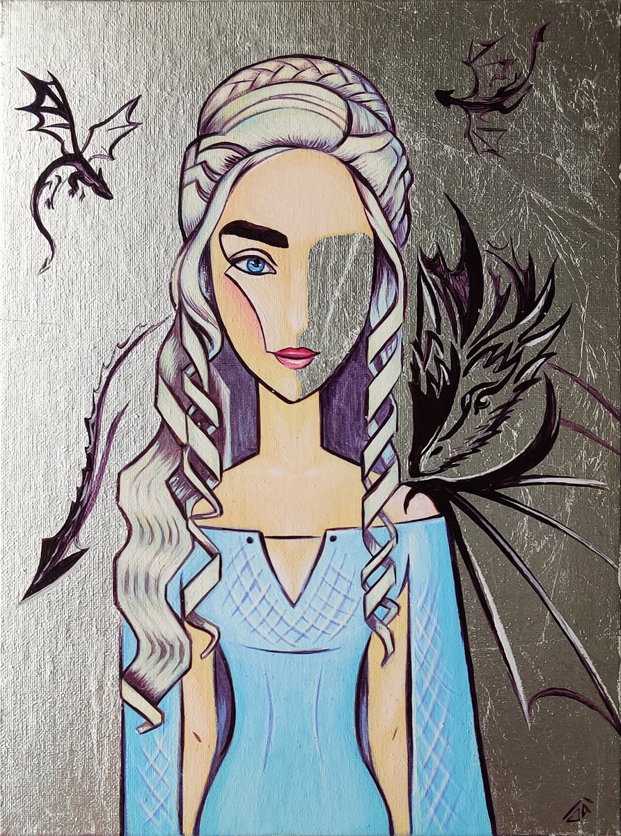Daenerys Targaryen, acrylic painting, silver leaf by Yulia Belasla