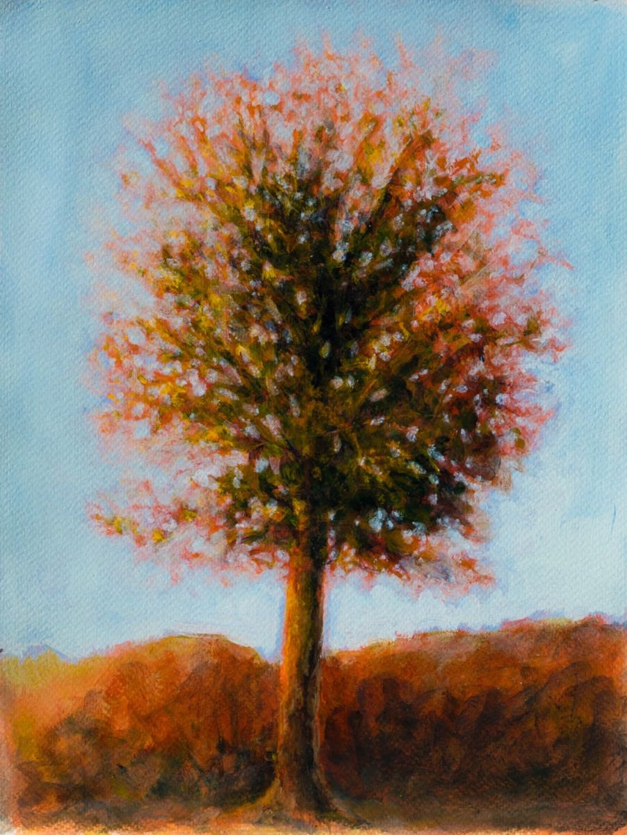 Impressionistic Landscape Acrylic Painting By Fabienne Monestier, 11 X 14, Autumn Colors, Original Artwork
