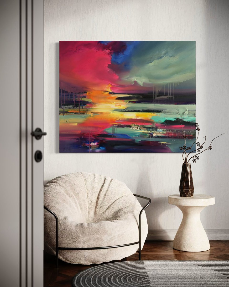 Impressionistic Landscape Oil Painting By Beata Belanszky Demko, 43 X 35, A Fixed Point In Time, Original Artwork