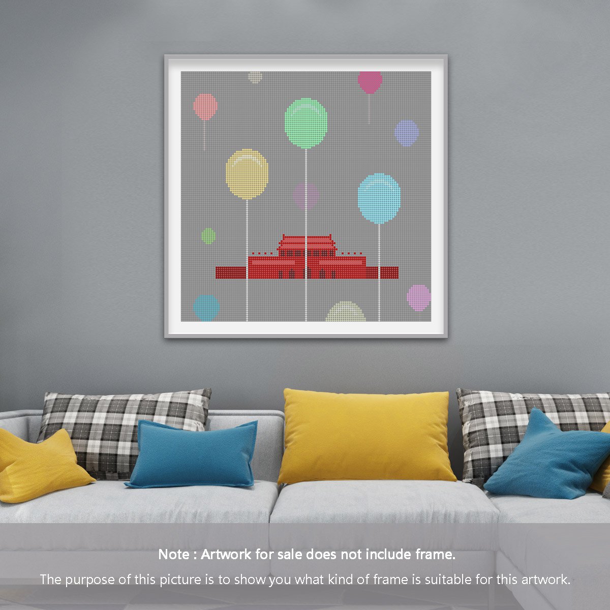 Geometric Landscape Print By Yuan Hua Jia, 43 X 43", Pixel Landscape ( Original ), Original Artwork