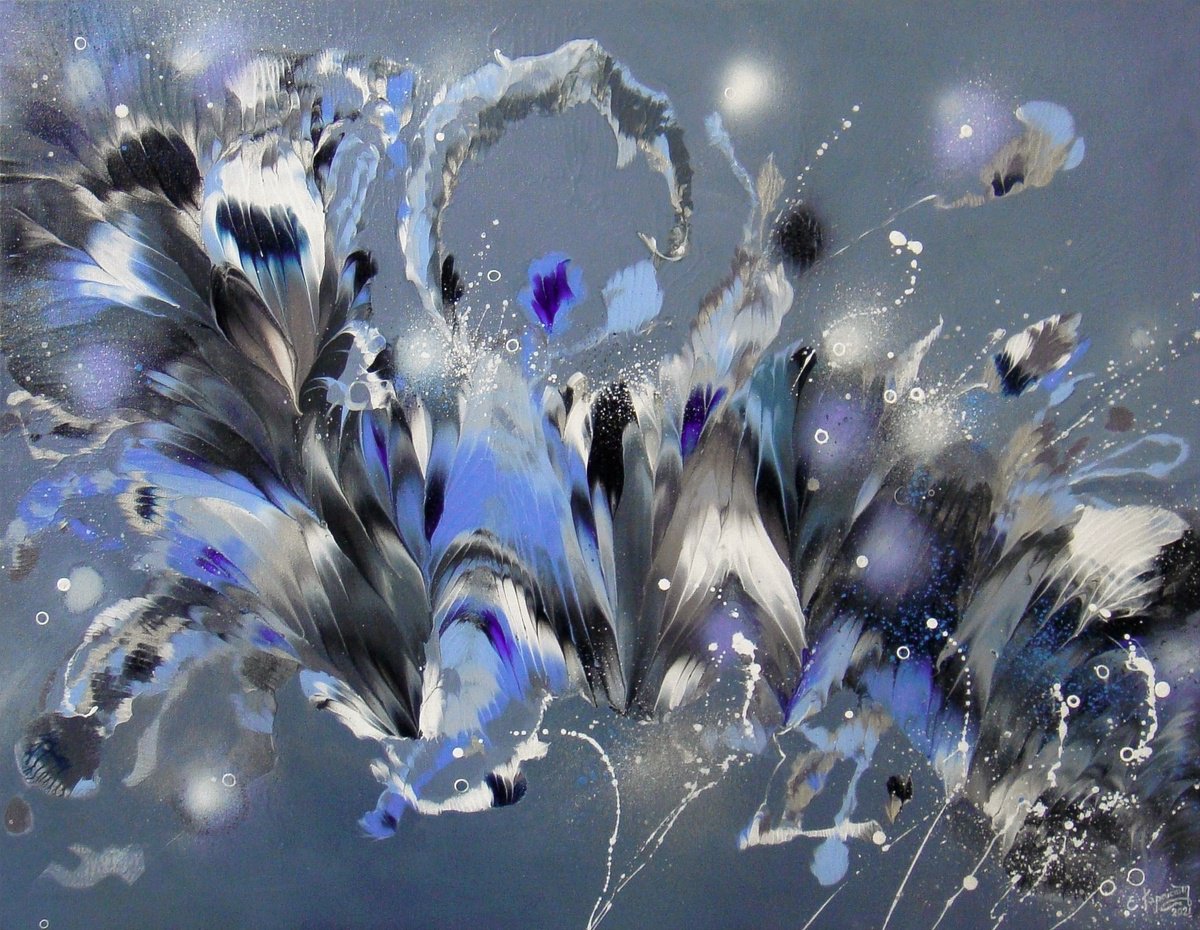 Abstract Acrylic Painting By Irini Karpikioti, 35 X 28, Silver Symphony, Original Artwork