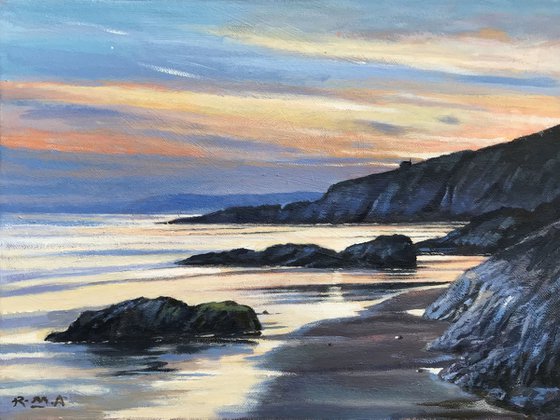 "Seascape 16 - Sunset, Freathy Beach, Cornwall"