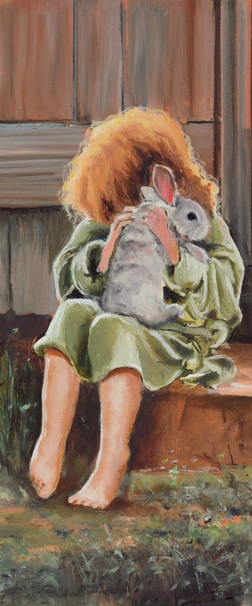 Lovely little girl hugging a bunny by Lucia Verdejo