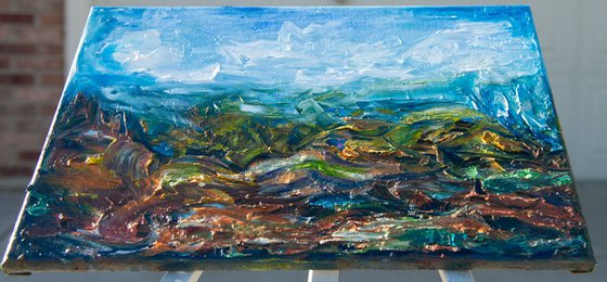 Windy Day in the Grassland. Original Oil Painting Impressionist Landscape.