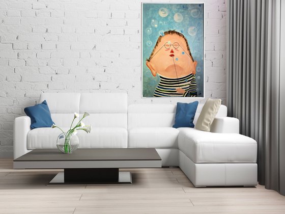 Friedrich - Abstract Acrylic Painting Whimsical Art Oversized Painting Blue Art Ready to Hang