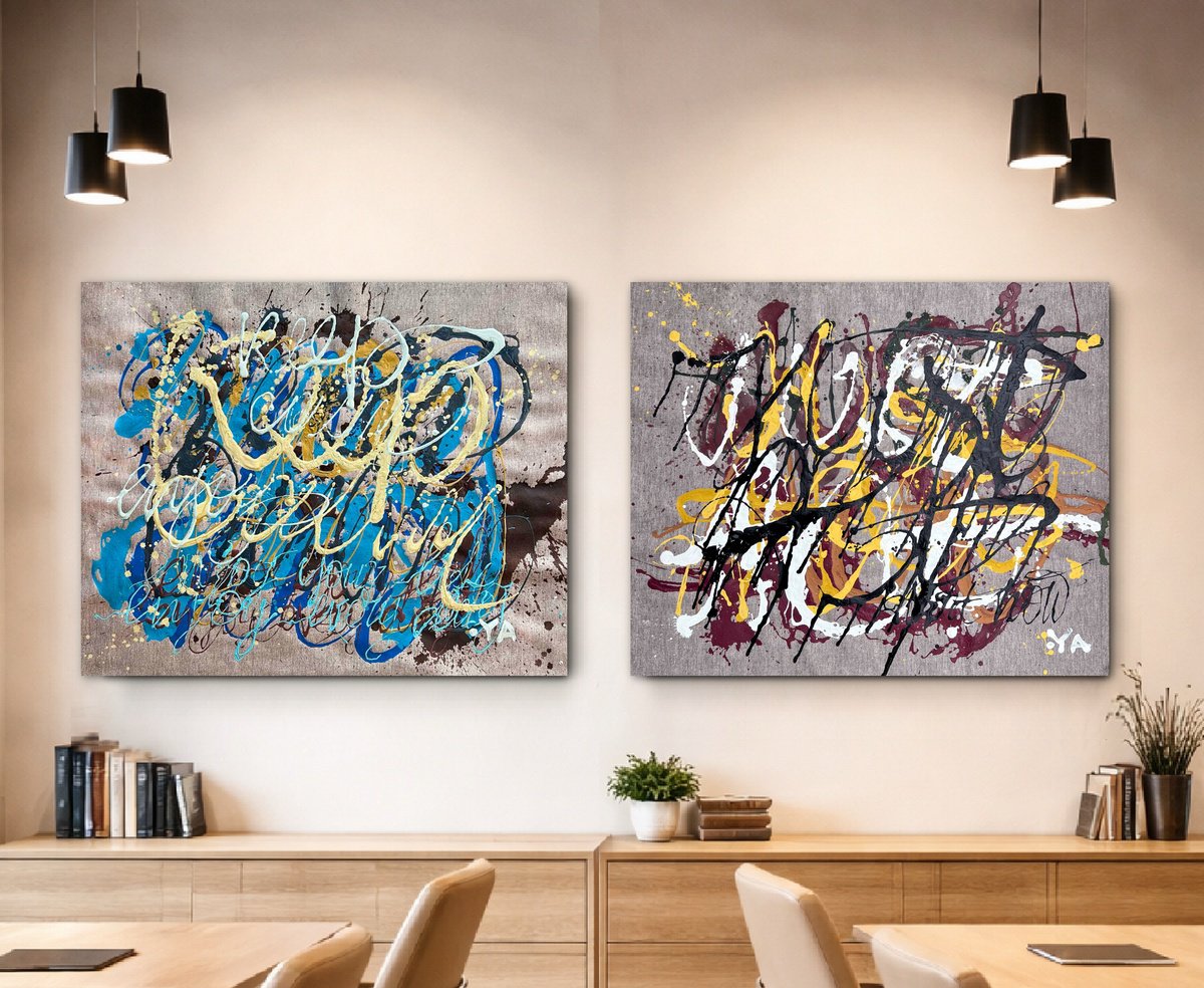 Acrylic Painting , Workspace Wall Art - Diptych By Bogdana Antoniuk, 83 X 35, Artwork For Sale On Artfinder