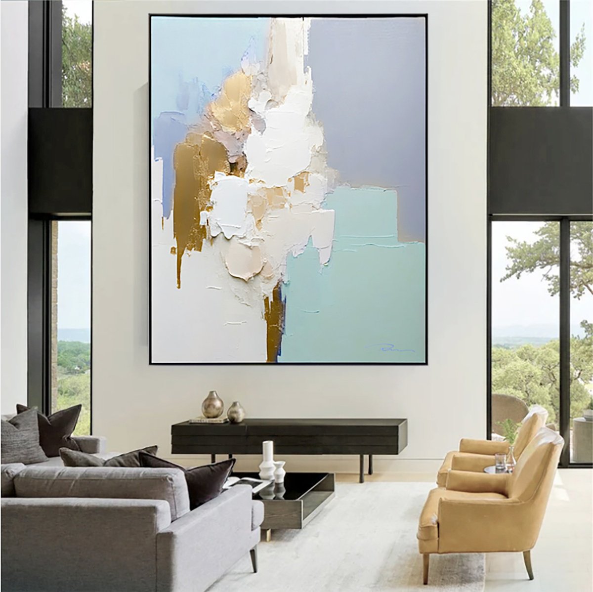 Aqua And Gold Reflections By Indie Ru, 57 X 81, Artwork For Sale On Artfinder