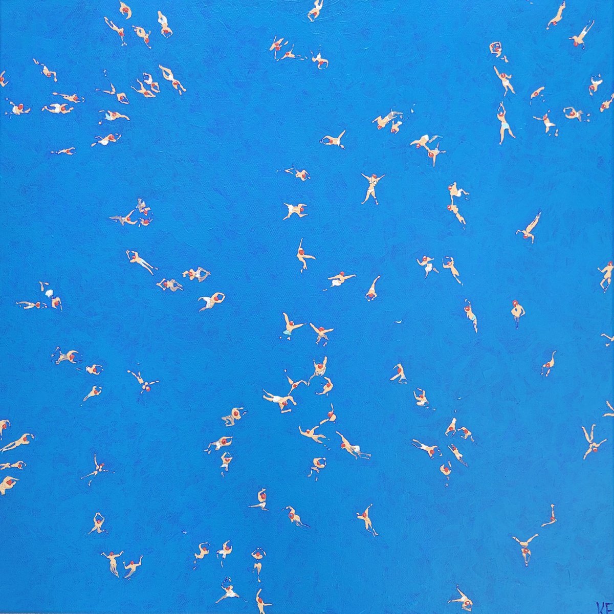 Portrait Acrylic Painting By Kathrin Floge, 24 X 24", Ocean Swimming 2, Original Artwork