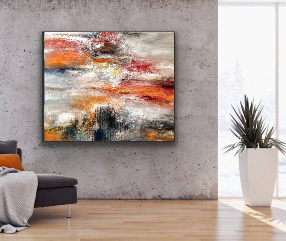 Sunset 120x100cm Abstract Textured Painting by Alexandra Petropoulou