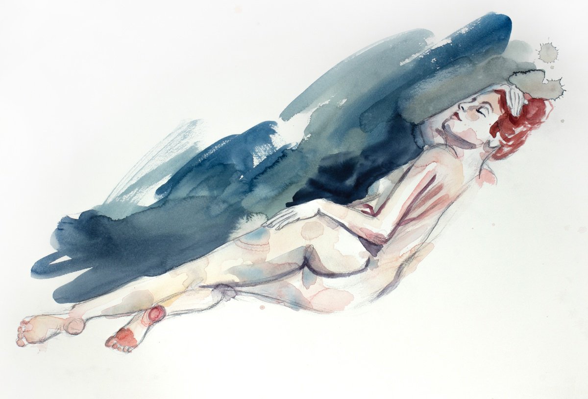 Expressive Portrait Watercolour By Elizabeth Becker, 22 X 15, Nude No. 100, Original Artwork