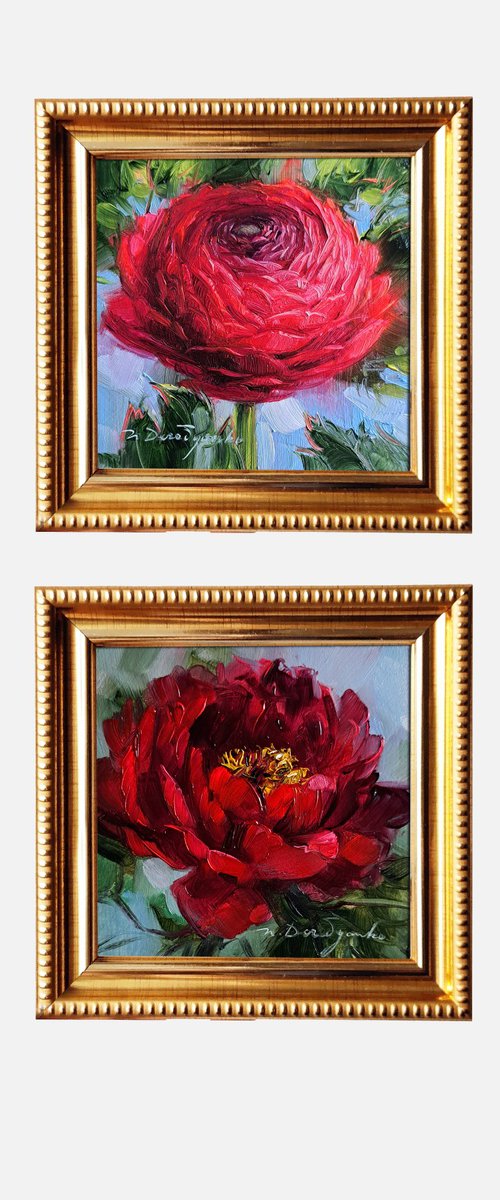 Peony Ranunculus by Nataly Derevyanko