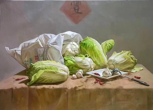 Still life:Cabbages  on the table by Kunlong Wang