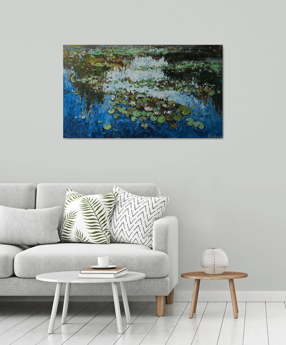 White Water Lilies - Impasto Original Oil painting