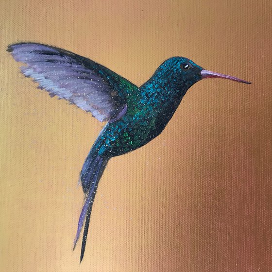 Emerald Hummingbirds ~ On Gold